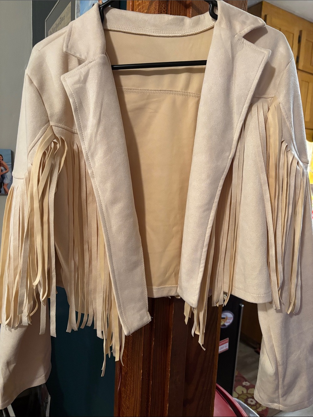 Western Cream Faux Suede Cropped Fringe Jacket Cowgirl Boho XL *New